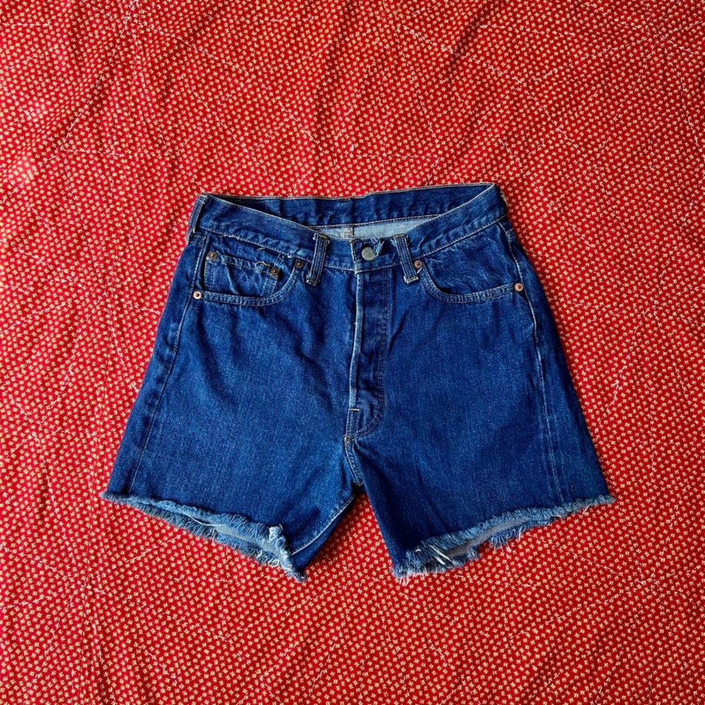 Vintage Levis selvedge redlines 501 Denim Cut Off Shorts Dark Wash Red Tab
